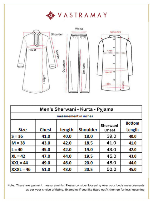 Men's Black And Cream Viscose Sherwani Kurta Pyjama And Dupata Set
